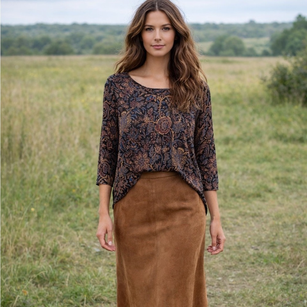 Peruvian Connection Floral Paisley Print three quarter sleeve blouse, size small